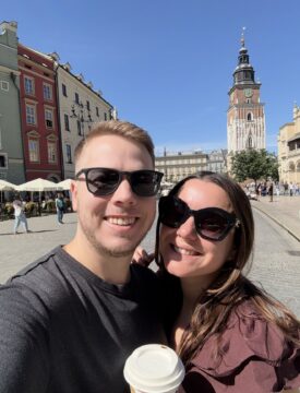 Kraków's Main Market Square with the Town Hall Tower behind us, a short Uber from Hyatt Place Kraków