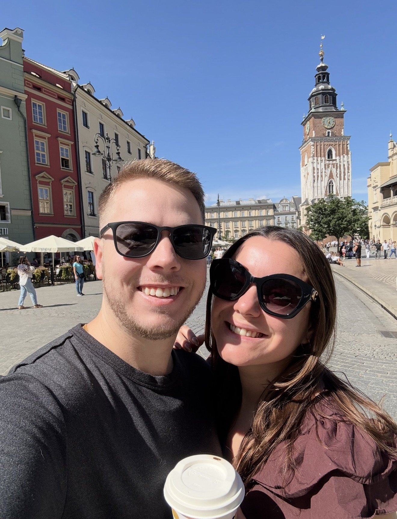 Kraków's Main Market Square with the Town Hall Tower behind us, a short Uber from Hyatt Place Kraków
