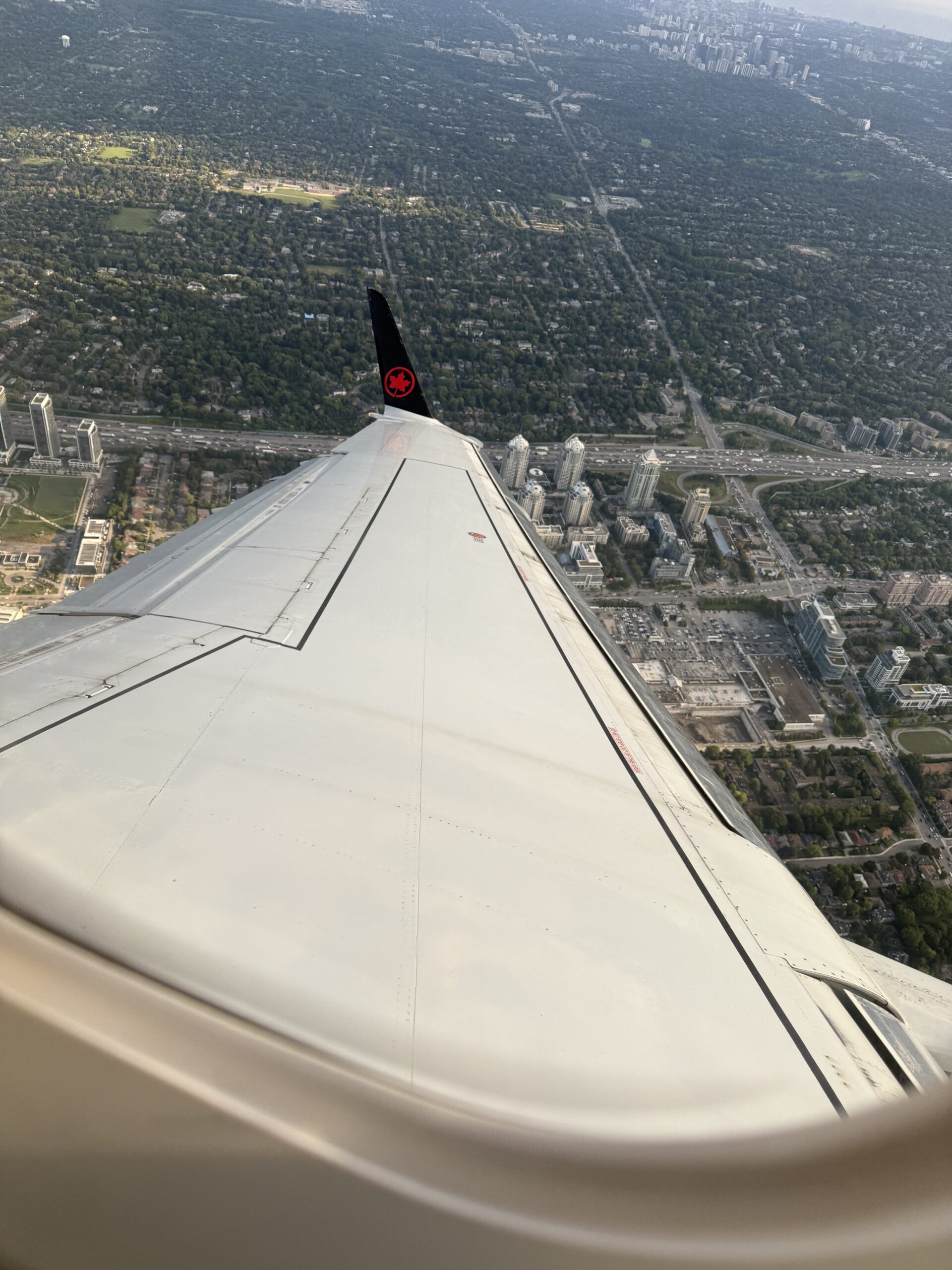 Air Canada's wing over Toronto on the positioning flight up from Atlanta